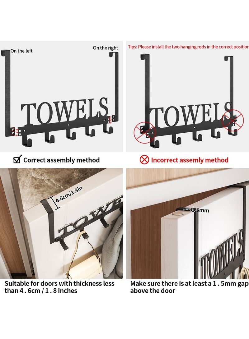 Versatile 5-Hook Over Door Hanger, 37cm Black Organizer for Coats, Towels, Hats and Clothes, Perfect for Bedroom, Bathroom, Kitchen and Living Room - Image 4