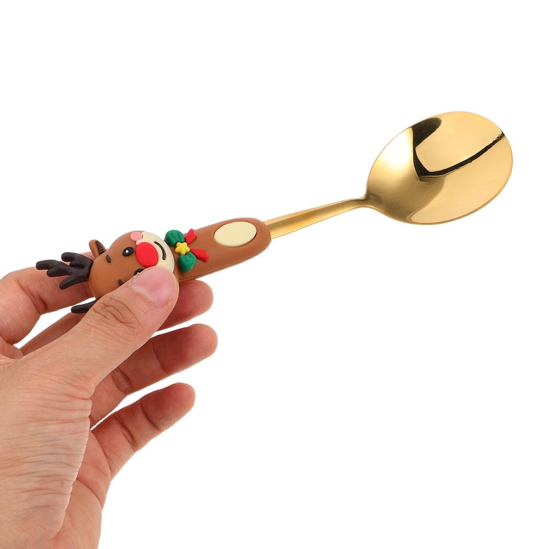 Christmas Dessert Spoon and Fork Set 4pcs Stainless Steel with Santa Tree Toppers - Image 5