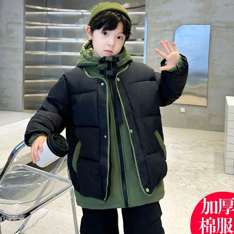 Boys' Cotton-Padded Jacket Winter Clothing Kidsren'S Cotton-Padded Jacket Fake Two-Piece Medium And Large Kidsren'S Winter Thickeneded Cotton-Padded Jacket Trendy And Cool - Image 3