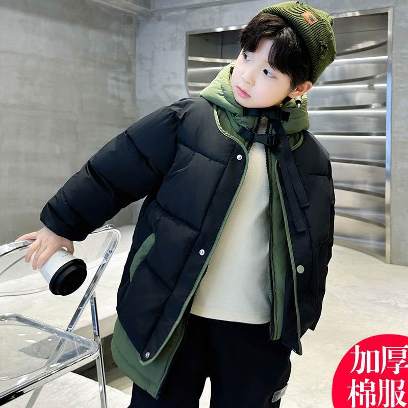 Boys' Cotton-Padded Jacket Winter Clothing Kidsren'S Cotton-Padded Jacket Fake Two-Piece Medium And Large Kidsren'S Winter Thickeneded Cotton-Padded Jacket Trendy And Cool - Image 5