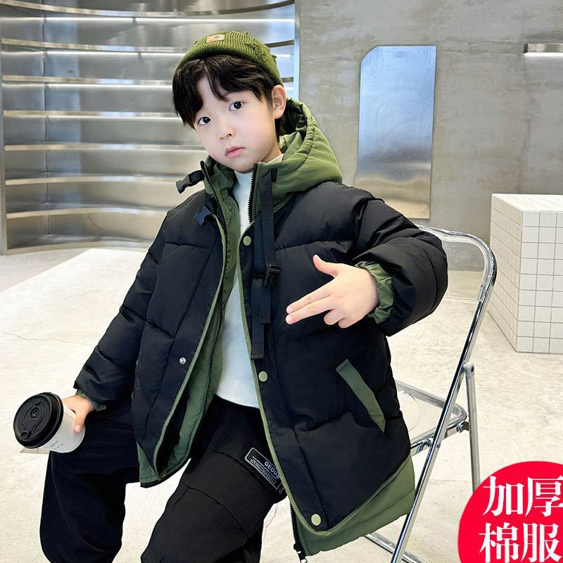 Boys' Cotton-Padded Jacket Winter Clothing Kidsren'S Cotton-Padded Jacket Fake Two-Piece Medium And Large Kidsren'S Winter Thickeneded Cotton-Padded Jacket Trendy And Cool - Image 1