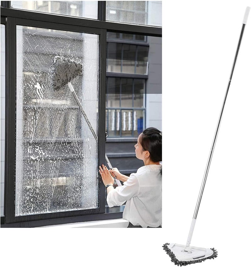 KRLZ Wet Dry Mop Adjustable Long Handle 360 Rotatable Triangle Microfiber Floor Cleaning mop with Glass Cleaner Squeeze Wiper Wet and Dry Flat mop - Image 2