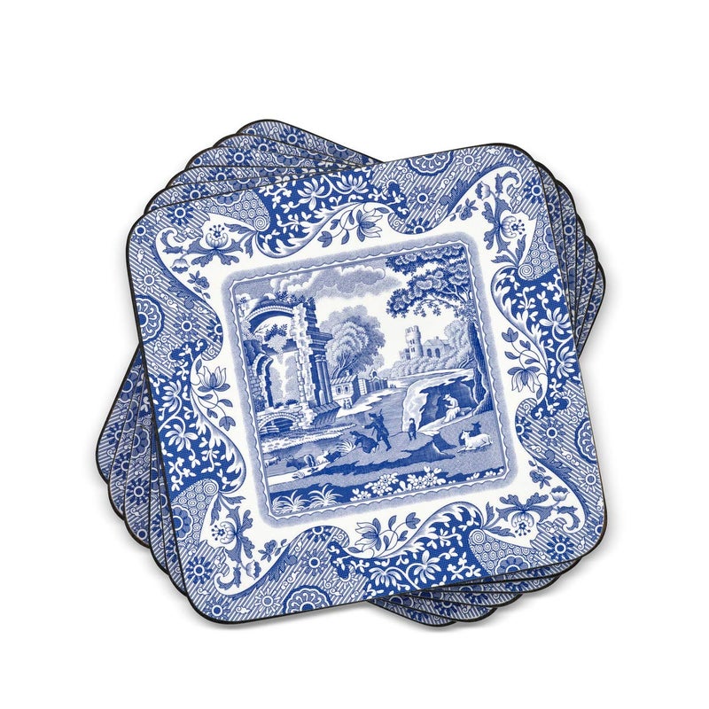 Spode Blue Italian Collection Coasters | Set of 6 | Cork Backed Board | Heat and Stain Resistant | Drinks Coaster for Tabletop Protection - Image 1