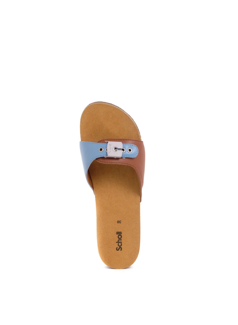 Scholl MULES COGNAC/GLACIAL BLUE PESCURA FLAT CORK 2