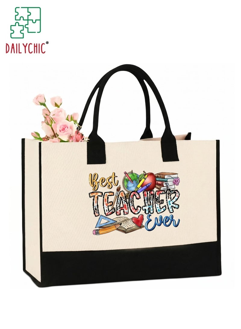 DAILYCHIC Teacher Appreciation Gifts,Canvas Tote Bag,Thank You Funny Gift Ideas,Graduation,Teachers' Day - Image 1