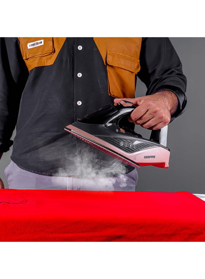 GEEPAS Steam Iron Cord and Cordless Use, Ironing Box with Ceramic-Coated Soleplate and Self-Cleaning Function/ Comfortable Handle and Handy Design with Multiple Functions/ 350 ml Water Tank, Suitable for All Kinds of Fabric 350 ml 2200 W GSI7785 Rose Gold and Black - Image 4