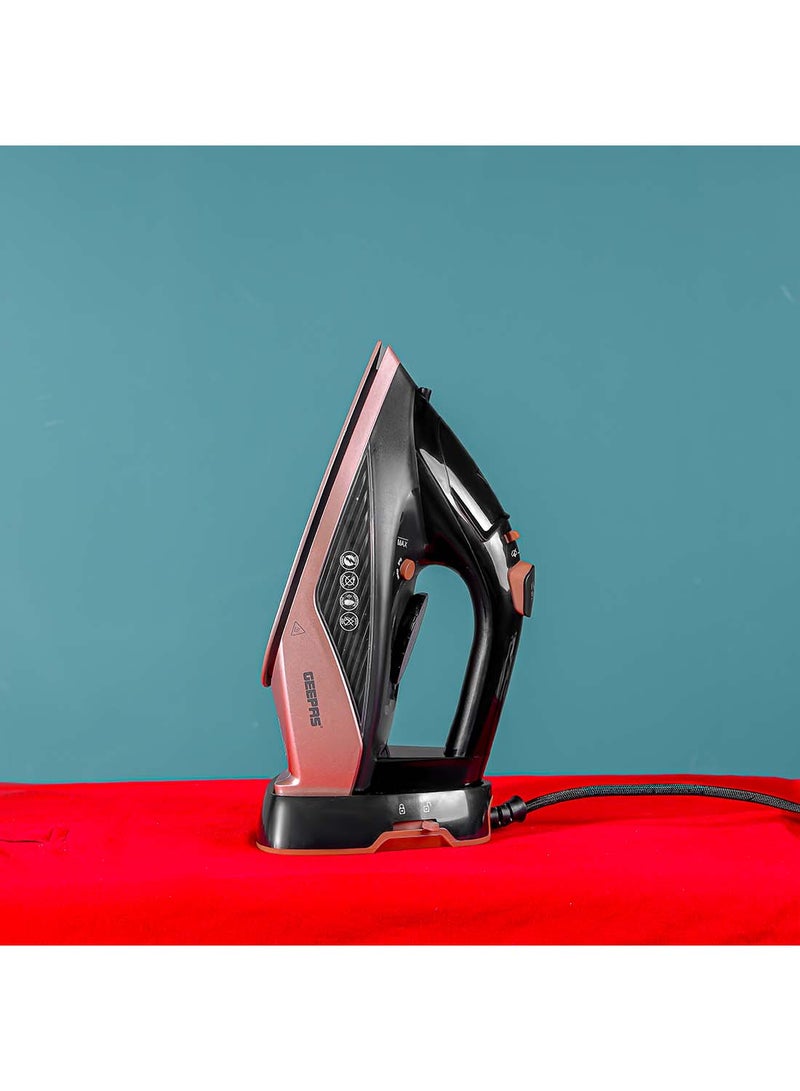 GEEPAS Steam Iron Cord and Cordless Use, Ironing Box with Ceramic-Coated Soleplate and Self-Cleaning Function/ Comfortable Handle and Handy Design with Multiple Functions/ 350 ml Water Tank, Suitable for All Kinds of Fabric 350 ml 2200 W GSI7785 Rose Gold and Black - Image 3