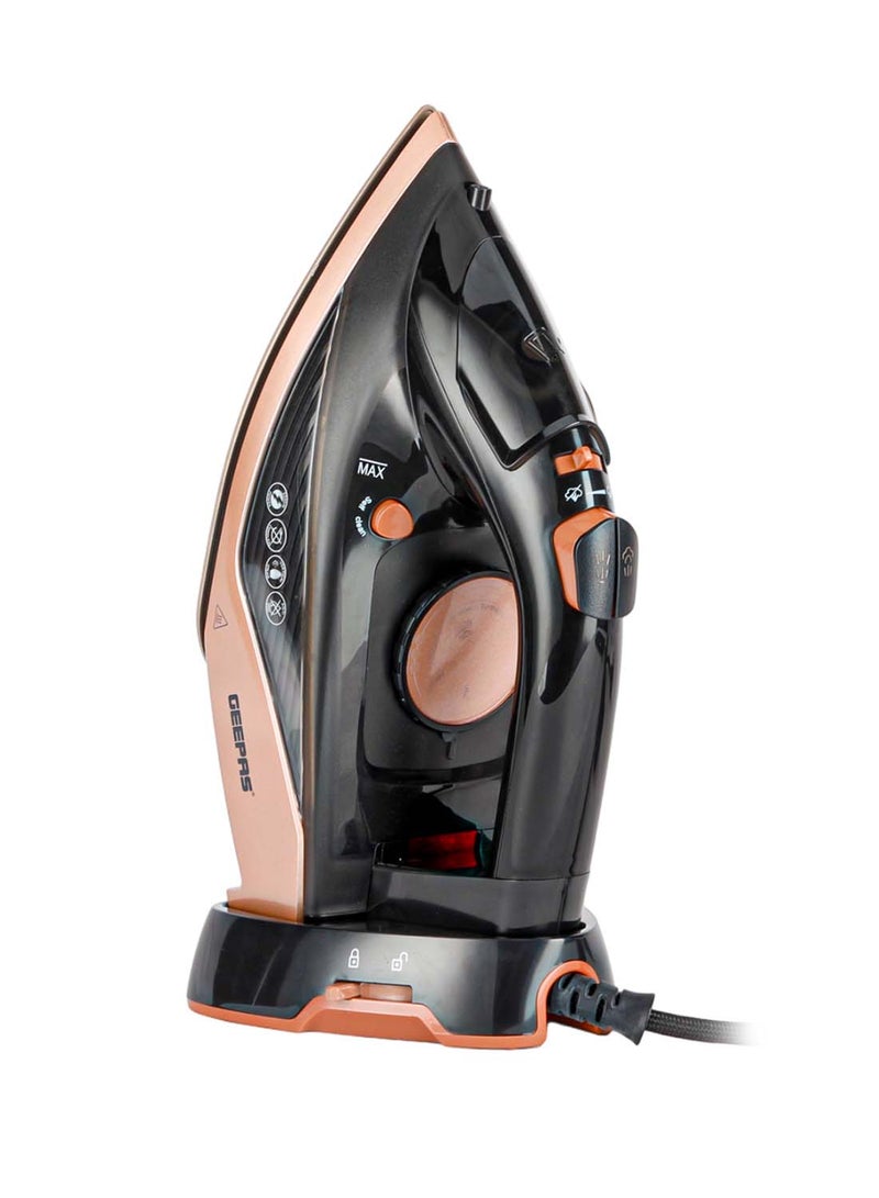 GEEPAS Steam Iron Cord and Cordless Use, Ironing Box with Ceramic-Coated Soleplate and Self-Cleaning Function/ Comfortable Handle and Handy Design with Multiple Functions/ 350 ml Water Tank, Suitable for All Kinds of Fabric 350 ml 2200 W GSI7785 Rose Gold and Black - Image 1