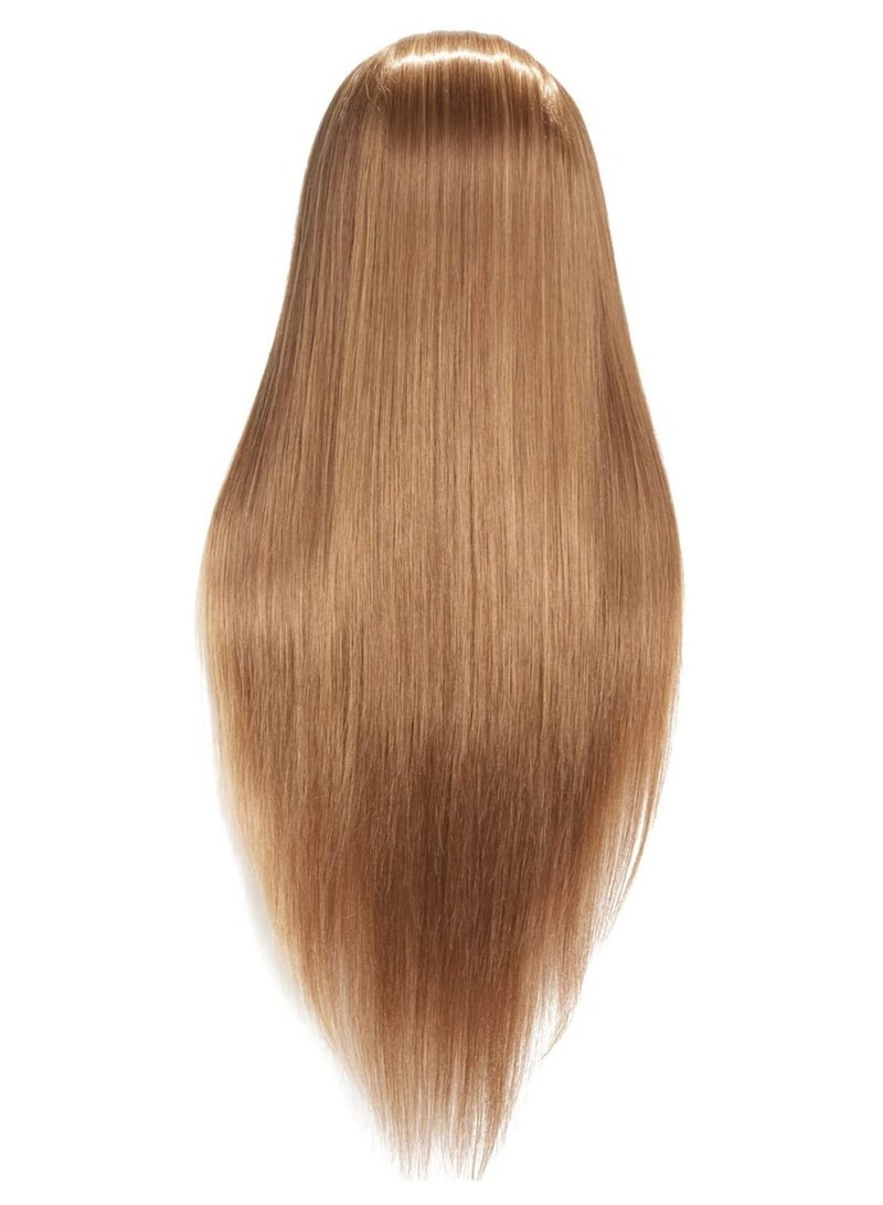 إستيل رأس مانيكان لتصفيف الشعر وتدريب رأس مانيكين للتجميل دمية رأس من الألياف الاصطناعية للشعر وحامل مشبك مجاني رملي ذهبي - Image 4