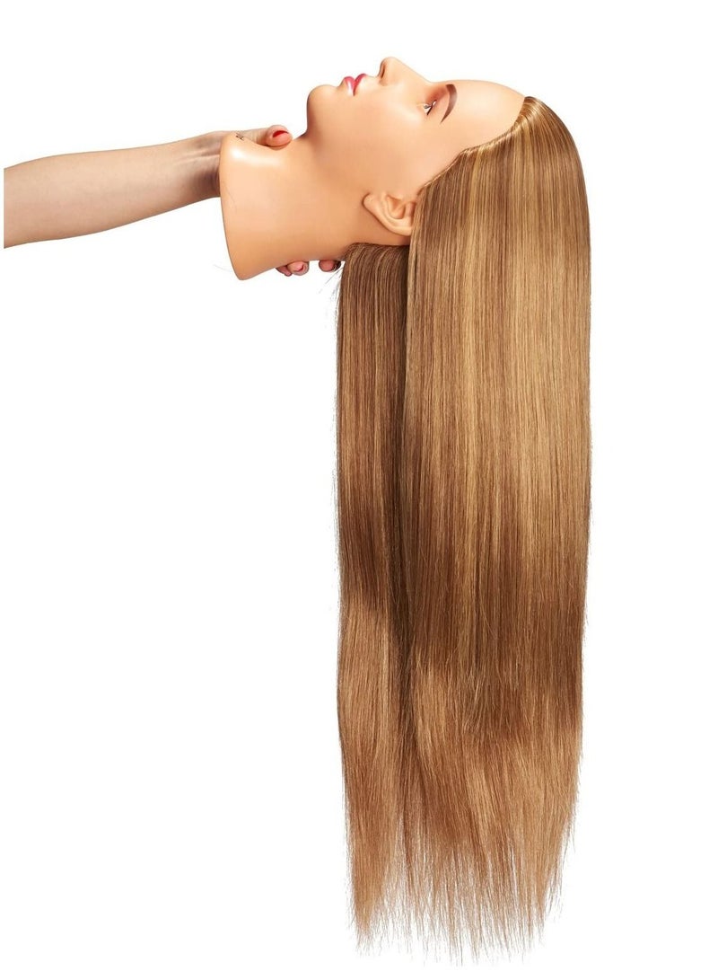 إستيل رأس مانيكان لتصفيف الشعر وتدريب رأس مانيكين للتجميل دمية رأس من الألياف الاصطناعية للشعر وحامل مشبك مجاني رملي ذهبي - Image 3