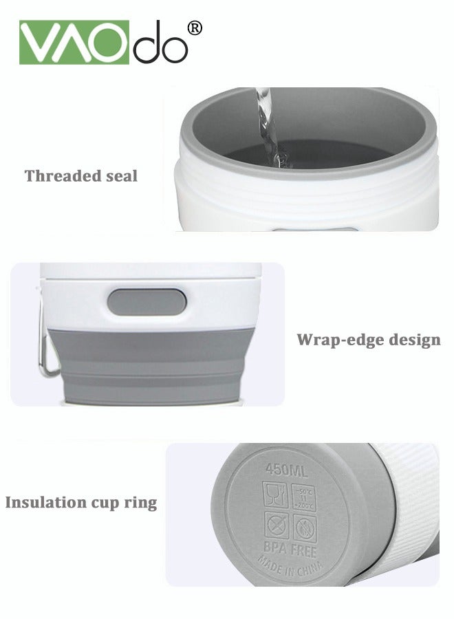 VAOdo Foldable Coffee Cup Portable Foldable Travel Cup 450ml Durable and Reusable Camping Bottle Bpa-free Silicone Pocket Mug with Straw and Lid for Travel Outdoor Hiking Grey  - Image 3