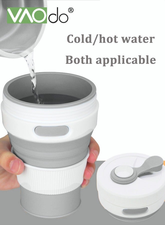 VAOdo Foldable Coffee Cup Portable Foldable Travel Cup 450ml Durable and Reusable Camping Bottle Bpa-free Silicone Pocket Mug with Straw and Lid for Travel Outdoor Hiking Grey  - Image 4