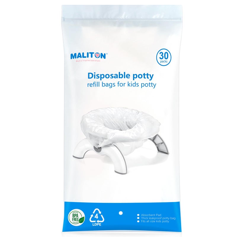 Maliton 30 Counts Disposable Potty Liners with Absorbent Pads Portable Travel Toilet Bags Compatible with OXO Tot 2in1 Go Potty Toilet Training Liners Fit Most Potty Chairs for Kids Toddlers