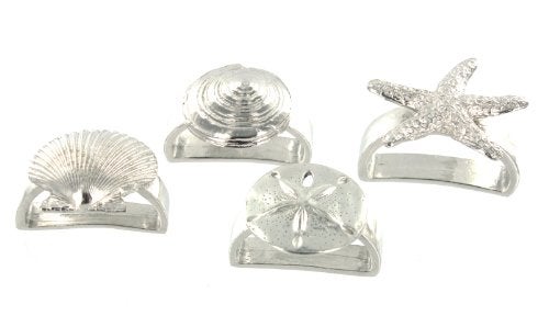 Basic Spirit Pewter Seaside Seashell Starfish Napkin Rings Set of 4 - Image 2