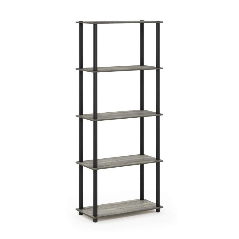 Furinno TurnNTube 5Tier Multipurpose Shelf  Display Rack  Storage Shelf  Bookshelf Round Tubes French Oak GreyBlack