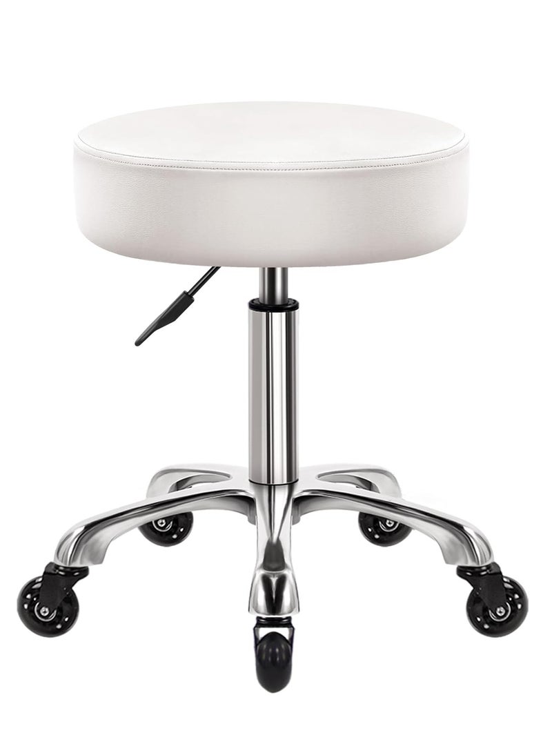 Generic Heavy Duty Swivel Chair with Wheels, Comfortable Thick Leather Adjustable Hydraulic Swivel Chair for Kitchen, Drafting, Lab, Office, Salon, Messaging - White - Image 1