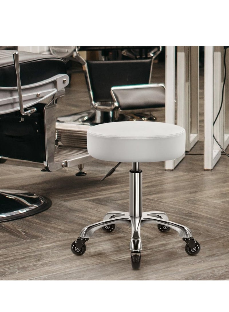 Generic Heavy Duty Swivel Chair with Wheels, Comfortable Thick Leather Adjustable Hydraulic Swivel Chair for Kitchen, Drafting, Lab, Office, Salon, Messaging - White - Image 2