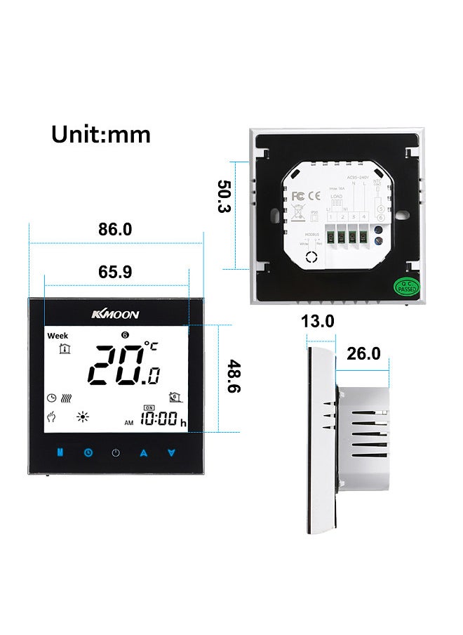 Generic - KKmoon Digital Underfloor Heating Thermostat for Electric Heating System Floor & Air Sensor Energy Saving AC 95-240V 16A Touchscreen LCD Display Room Temperature Controller - Image 1