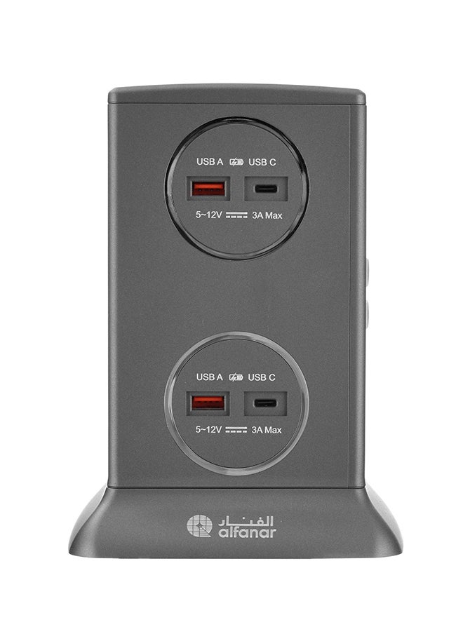 AL FANAR - Power Extension Tower 6 Sockets 13A 3M Silver Grey - Image 1