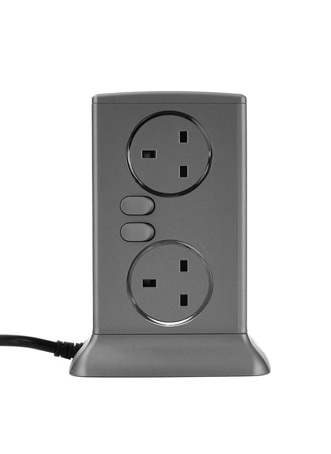 AL FANAR - Power Extension Tower 6 Sockets 13A 3M Silver Grey - Image 1