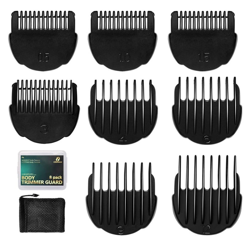 CR8GR8 Body Trimmer GuardsGuides Fit for Manspot Groin Hair Trimmer for Men8pcs Clipper guards Set Fit For Meridian Ball Timmer002inch to 05Inch05mm12mm Black