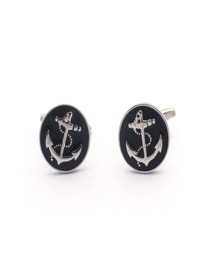 Vcufflinks Black Anchor Cufflinks and Tie Clip Set, Nautical Cufflinks and Tie Clip - Image 3