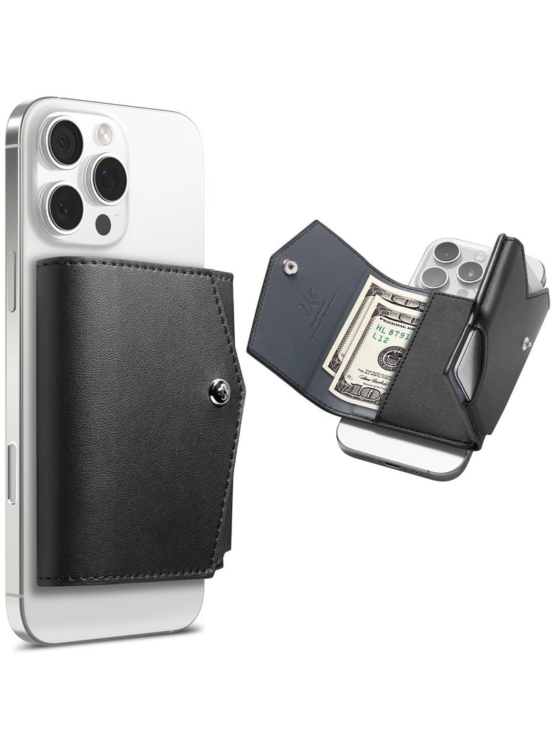 Spigen Valentinus Pro (MagFit) Magnetic Wallet Card Holder [3-Cards, Cash] Trifold Vegan Leather Wallet MagSafe Compatible with iPhone 16/15/14/13/12 Series & MagSafe Cases – Black - Image 1