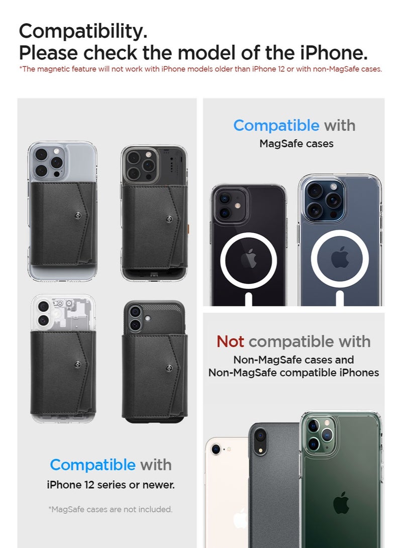 Spigen Valentinus Pro (MagFit) Magnetic Wallet Card Holder [3-Cards, Cash] Trifold Vegan Leather Wallet MagSafe Compatible with iPhone 16/15/14/13/12 Series & MagSafe Cases – Black - Image 2