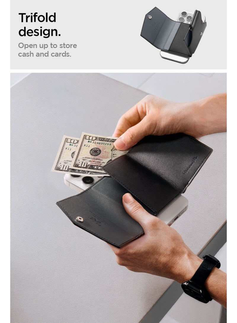 Spigen Valentinus Pro (MagFit) Magnetic Wallet Card Holder [3-Cards, Cash] Trifold Vegan Leather Wallet MagSafe Compatible with iPhone 16/15/14/13/12 Series & MagSafe Cases – Black - Image 5