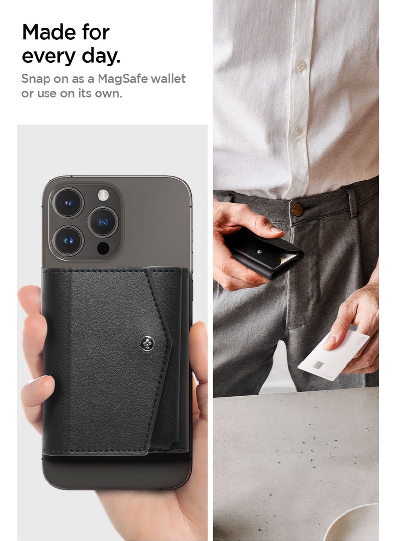 Spigen Valentinus Pro (MagFit) Magnetic Wallet Card Holder [3-Cards, Cash] Trifold Vegan Leather Wallet MagSafe Compatible with iPhone 16/15/14/13/12 Series & MagSafe Cases – Black - Image 3