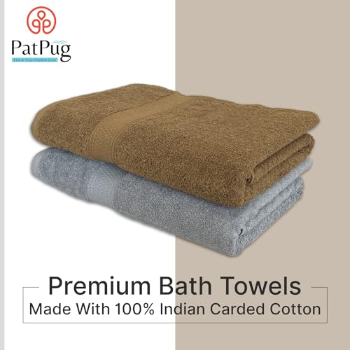 PatPug 100% Indian Ultra Soft Cotton 500 GSM Highly Absorbent, Fade Resistant, Quick Drying Large Bath Towel (Silver Grey and Sepia Brown) - Image 3