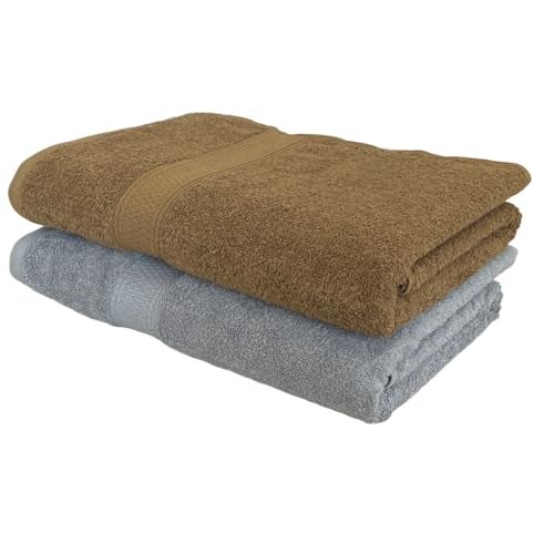 PatPug 100% Indian Ultra Soft Cotton 500 GSM Highly Absorbent, Fade Resistant, Quick Drying Large Bath Towel (Silver Grey and Sepia Brown) - Image 1