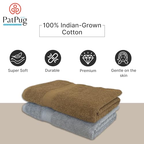 PatPug 100% Indian Ultra Soft Cotton 500 GSM Highly Absorbent, Fade Resistant, Quick Drying Large Bath Towel (Silver Grey and Sepia Brown) - Image 5