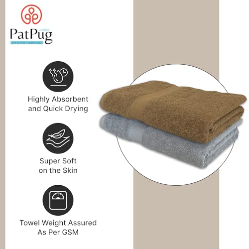 PatPug 100% Indian Ultra Soft Cotton 500 GSM Highly Absorbent, Fade Resistant, Quick Drying Large Bath Towel (Silver Grey and Sepia Brown) - Image 2