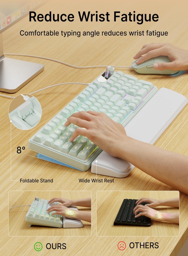 EWEADN C98 Wired Keyboard and Mouse Combo, Wired Computer Keyboards with Wrist Palm, Double-Shot Keycaps, Silent RGB Backlight Keyboard for Windows/MAC/PC (Green) - Image 4