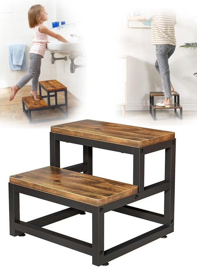 GMORO Wooden Step Stools for Adults Kids, 2 Step Stool, Heavy Duty Wood Bedside Stepping Stool for Kichen/Bathroom/Bedside Step Stool - Image 1