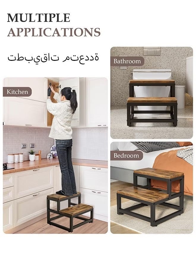 GMORO Wooden Step Stools for Adults Kids, 2 Step Stool, Heavy Duty Wood Bedside Stepping Stool for Kichen/Bathroom/Bedside Step Stool - Image 5
