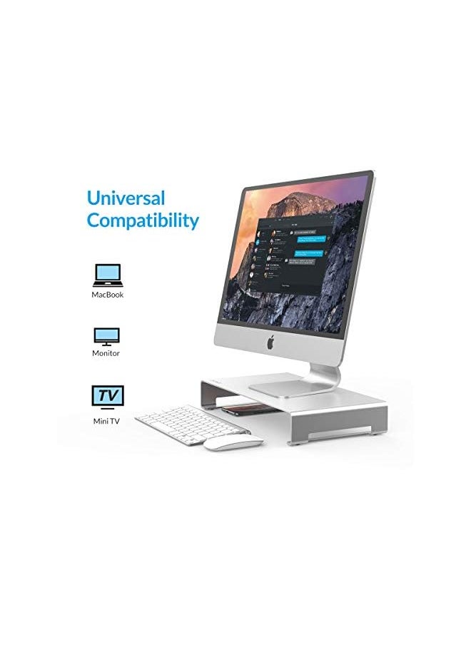 Zaboon - Aluminum Monitor Stand Unibody Computer Riser with Storage Space for Keyboard&Mouse for iMac, MacBook, PC, Laptop and More (15.7×8.3×2.4inch) - Image 1