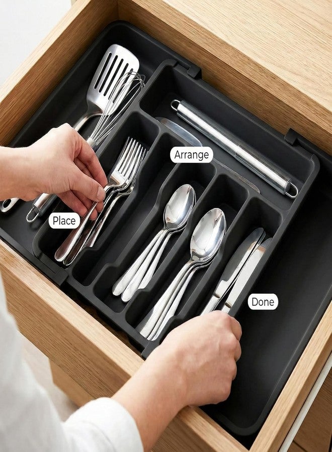 KRIVAZ Drawer Organizer Tray/Kitchen Expandable Utensil Tray/Adjustable Utensil Organizer/Cutlery Silverware Flatware Holder/Divider for Spoons Forks Knives Tableware - Image 3
