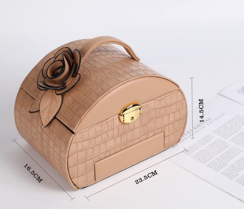 Sagrach Jewelry Box Organizer for Women Girls | 3 Layer Medium Jewellery Storage Case Lockable | PU Leather Jewel Holder for Necklace Earrings Rings Women's(1Pc, Brown Color) - Image 2