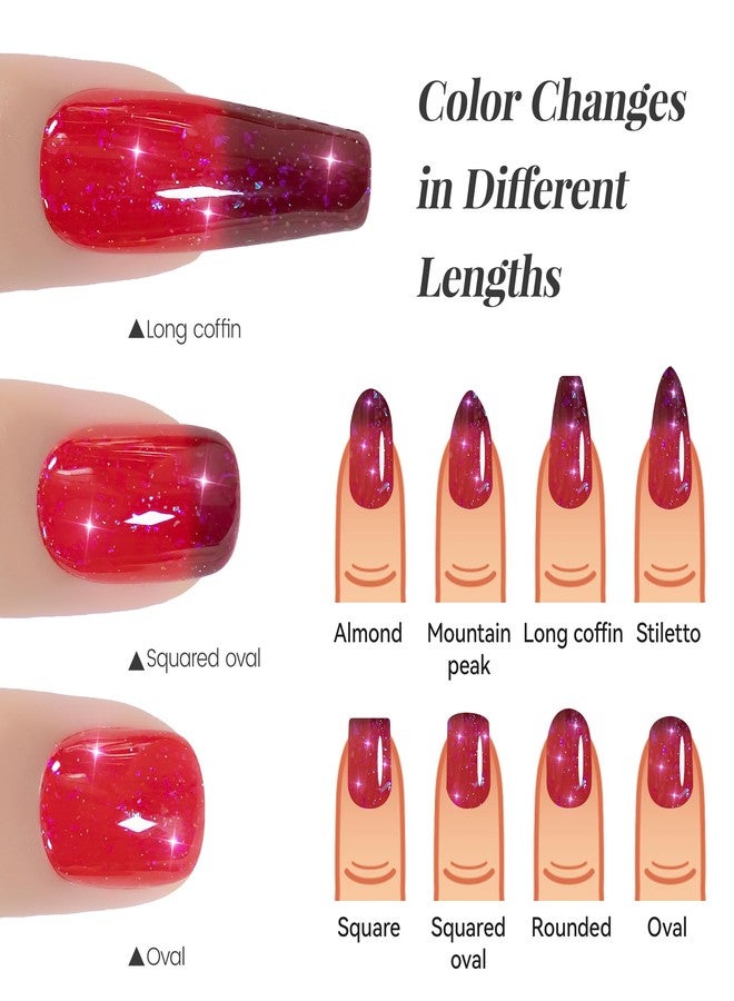 YTD Likomey Gel Polish Set,15ml Color Changing Red To Burgundy Red Pure Color and Brocade Glitter Nail Gel Kit,Thermal Ombre Change Colors Translucent Salon Manicure UV Varnish,2 Pcs 0.5 Oz,WB2-02 - Image 5