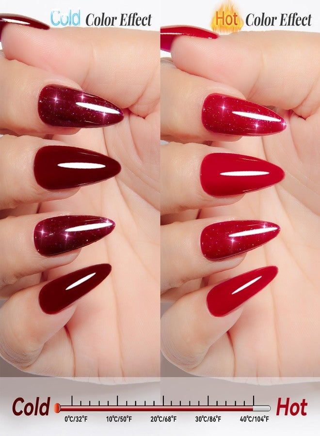 YTD Likomey Gel Polish Set,15ml Color Changing Red To Burgundy Red Pure Color and Brocade Glitter Nail Gel Kit,Thermal Ombre Change Colors Translucent Salon Manicure UV Varnish,2 Pcs 0.5 Oz,WB2-02 - Image 3