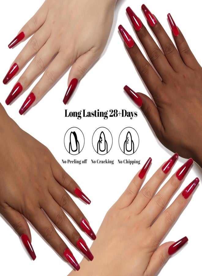 YTD Likomey Gel Polish Set,15ml Color Changing Red To Burgundy Red Pure Color and Brocade Glitter Nail Gel Kit,Thermal Ombre Change Colors Translucent Salon Manicure UV Varnish,2 Pcs 0.5 Oz,WB2-02 - Image 4