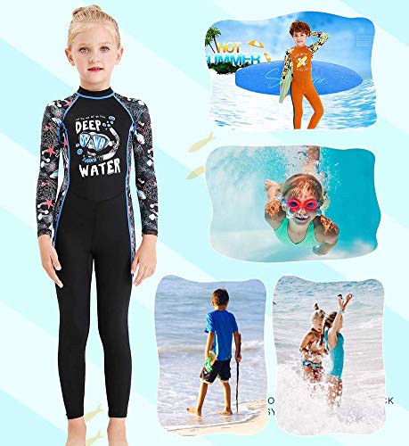 Skyone Full Body Kids Swimsuit One Piece Rash Guard Long Sleeve Wetsuit Skin for Girls Boys Children Sunsuit Swimwear UPF 50 UV Sun Protection Quick Dry for Beach Water Sports Girl Black M - Image 3