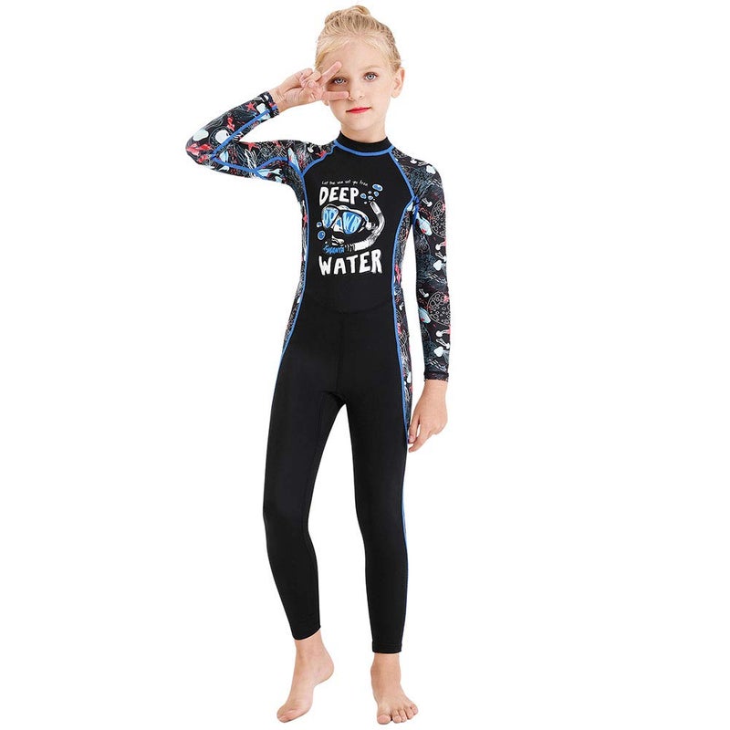 Skyone Full Body Kids Swimsuit One Piece Rash Guard Long Sleeve Wetsuit Skin for Girls Boys Children Sunsuit Swimwear UPF 50 UV Sun Protection Quick Dry for Beach Water Sports Girl Black M - Image 2