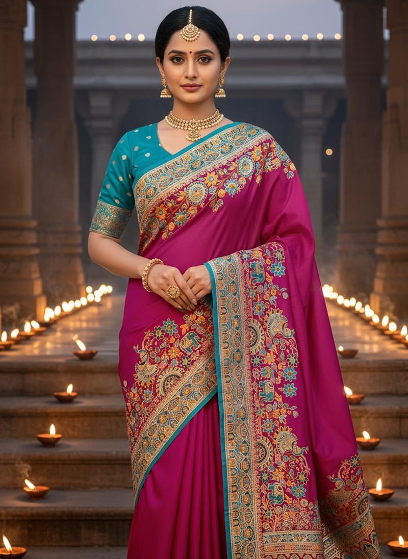 Glory Sarees Women's Kashmiri Pashmina Pure Silk Meenakari Woven Saree With Blouse Piece (Pashmina_Silk102_Wine) - Image 3