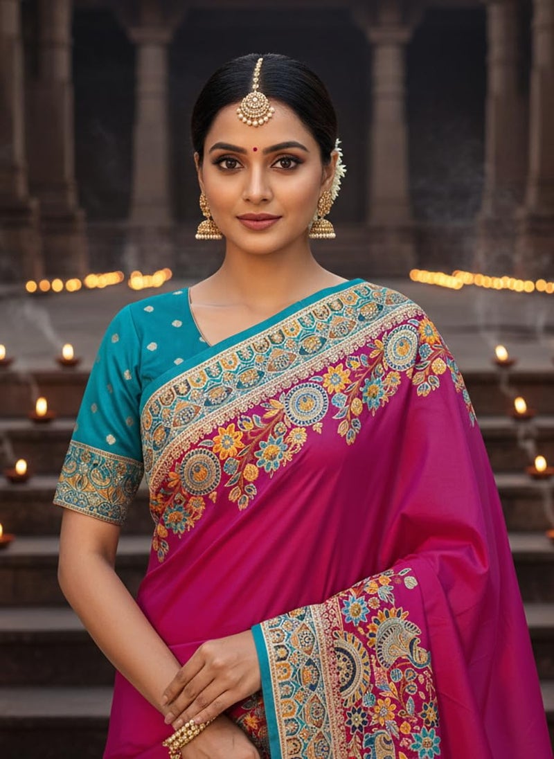 Glory Sarees Women's Kashmiri Pashmina Pure Silk Meenakari Woven Saree With Blouse Piece (Pashmina_Silk102_Wine) - Image 4