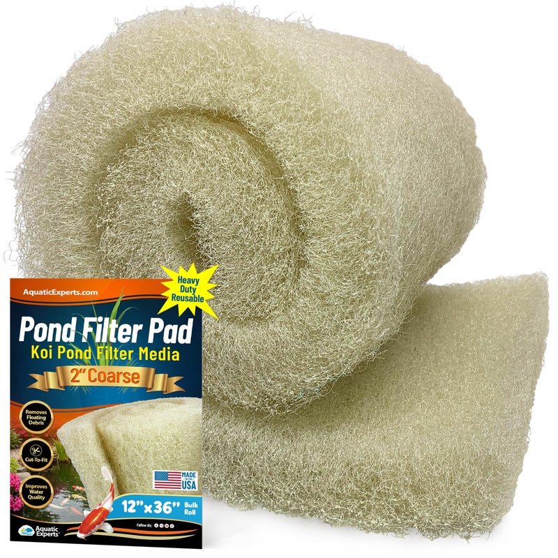 Aquatic Experts Cream COARSE Pond Filter Pad - 2 inch Thick - Bulk Roll Water Garden Filter Pond Media - Made in USA, (18 inch by 36 inch)