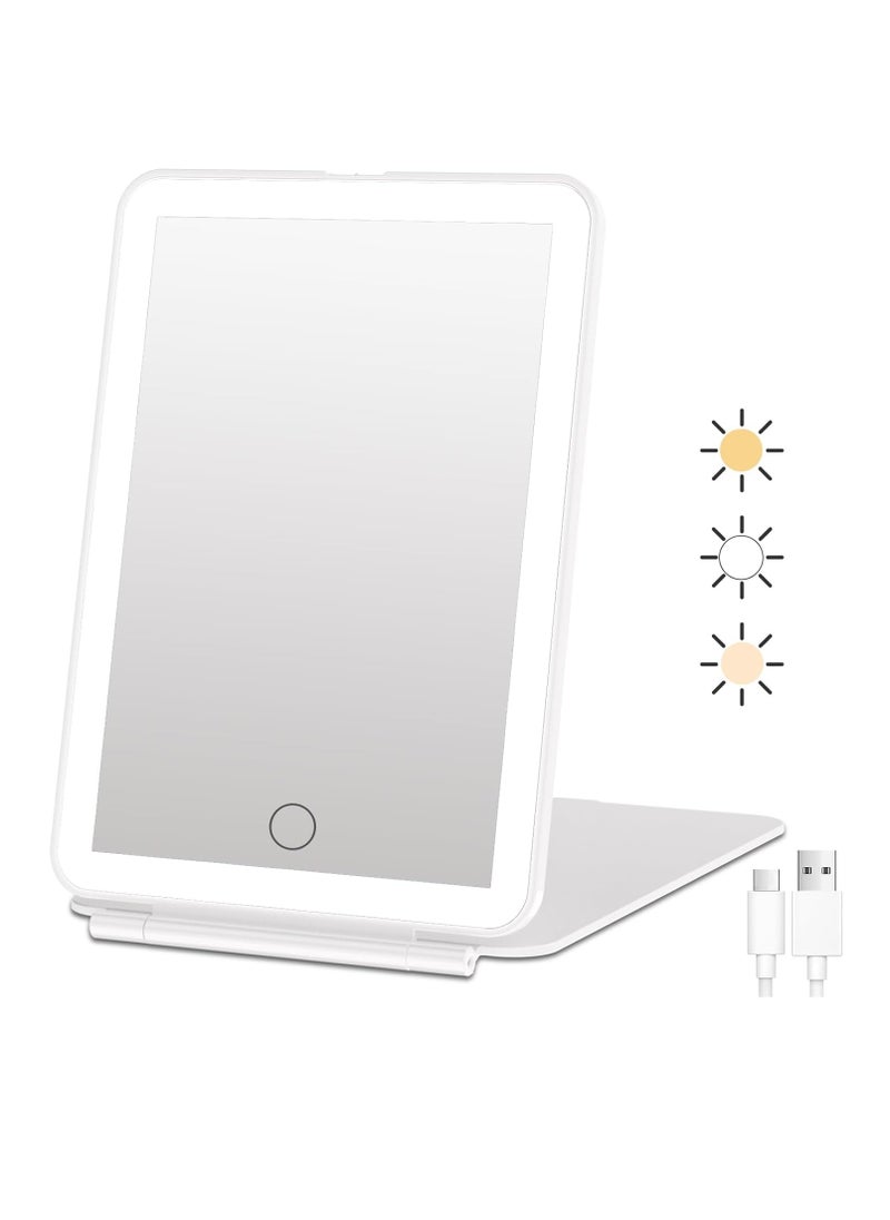 FUNTOUCH FUNTOUCH Rechargeable Travel Makeup Mirror with 72 Led Lights, Portable Lighted Beauty Mirror, 3 Color Lighting, Dimmable Touch Screen, Tabletop LED Folding Cosmetic Vanity Mirror  - Image 1