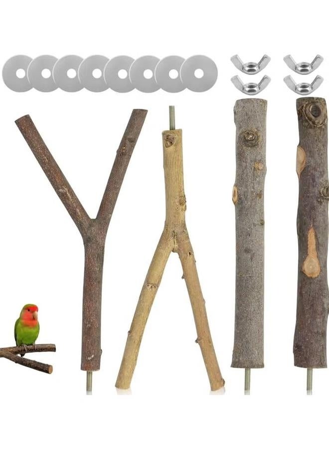 Parrot toys, bird toys, log branches, standing sticks, 4-piece set, stand, biting toys - Image 1